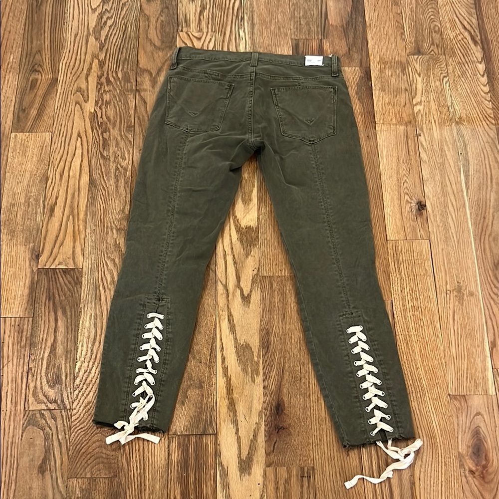 HUDSON Midrise NICO Lace Up Super Skinny Crop Green Corset Jeans 26